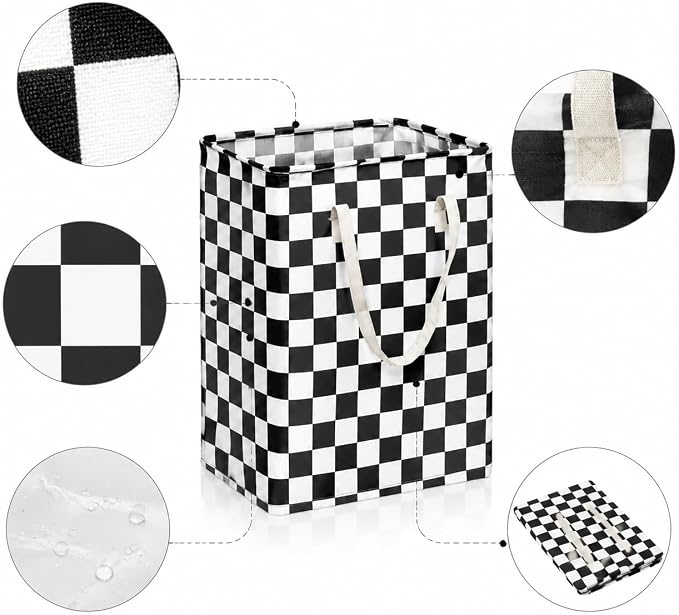 MAIZMZ 3 Pack Checkerboard Storage Basket for Boys Room, 14.6"x12.6"x19.7" Waterproof Linen Laundry Baskets with Handles Racing Room Decor, Gifts