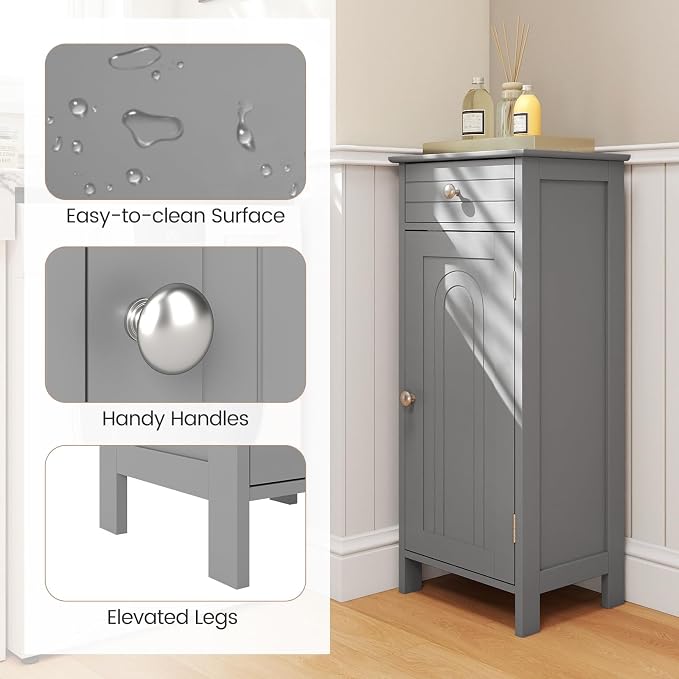 GLACER Floor Storage Cabinet, Bathroom Storage Cabinet (Grey) | 2 Adjustable Shelves | Ideal for Bathroom, Living Room | 14 x 12 x 34.5 inches