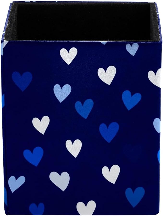Love Heart Pen Holder for Desk Decor, Rectangular PVC Leather Pencil Cup for Desk Pen Organizer, Makeup Brush Holder for School, Home, Office