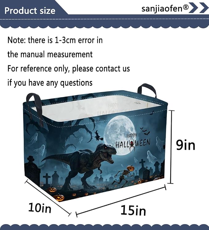Sanjiaofeng Rectangular Dinosaur Halloween Baskets,Waterproof Foldable Dinosaurs Basket with Handles,Nursery Hamper,Home Organizer,Books Box,Gift Baskets(Misty Dinosaur)