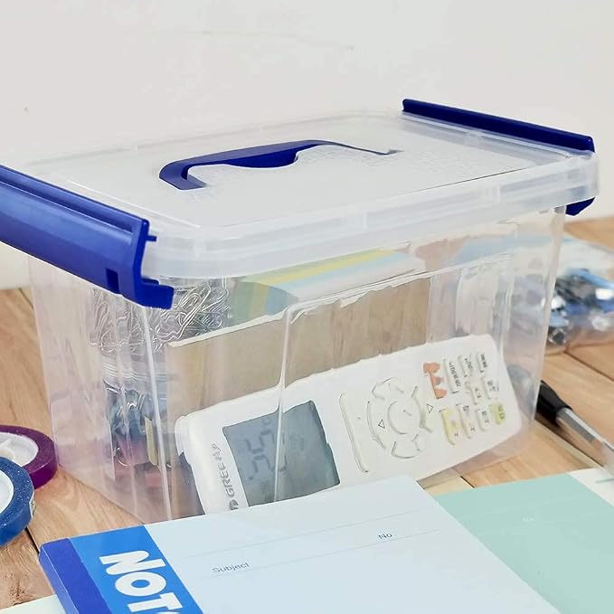 3 L Clear Storage Box, Small Plastic Storage Latch Boxes, 6-Pack
