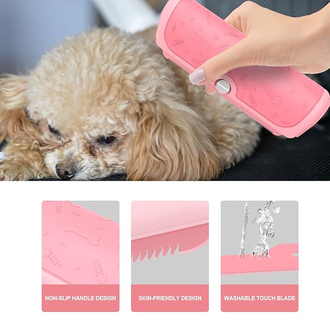 Cat Brush for Shedding and Indoor Cats, Dog & Cat Deshedding Brush, Undercoat Grooming Tool for Short to Medium and Double Coats, Detachable Metal Shedding Blade, Ergonomic Non-Slip Handle, Pink