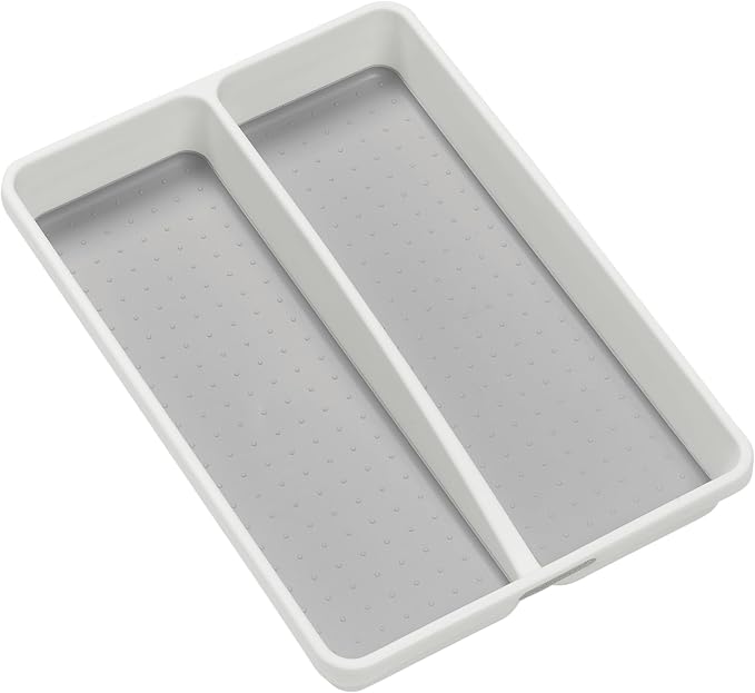 madesmart Classic 2 Compartment Compact Utensil Tray, White | non slip feet, rounded corners, soft grip lining, wide channels, spatulas whisks tongs, ladles serving spoons, woman owned
