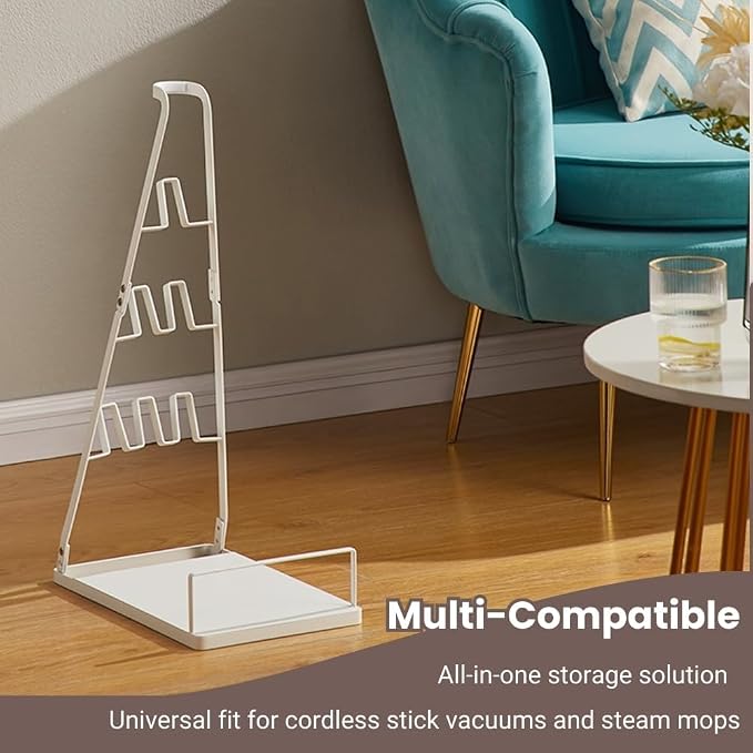 Vacuum Stand No-Drill Storage for Most Stick Vacuum Home Cleaning | metal storage frame, tool holder use, and broad stick-vac fit for clearer buying for daily cleaning,Wallless hole drilling