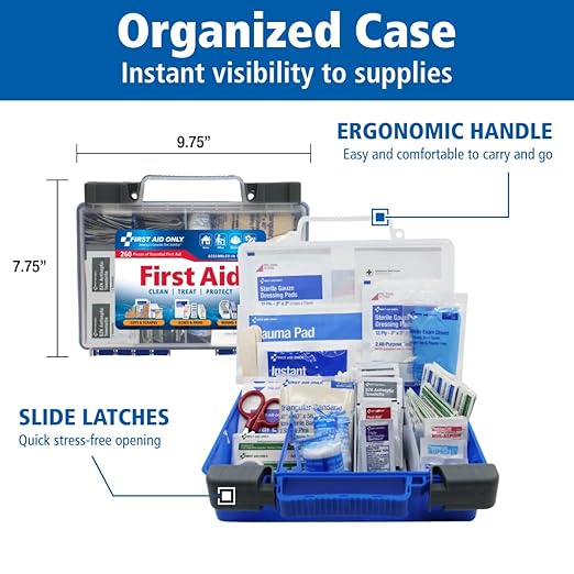 First Aid Only 91248 OSHA-Compliant First Aid Kit, All-Purpose 50-Person Emergency First Aid Kit for Business, Worksite, Home, and Car, 260 Pieces