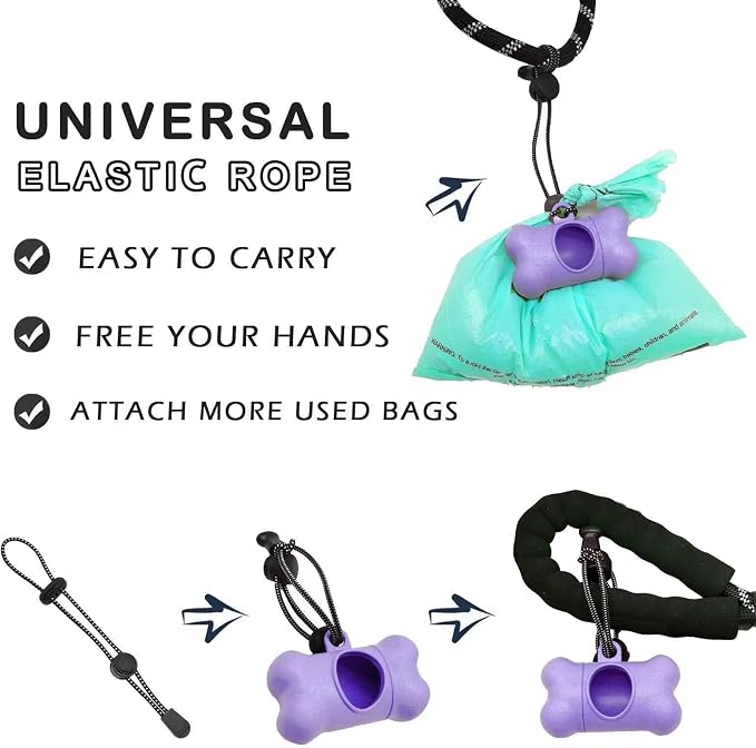 YUCHIYA Dog Poop Pickup Bags Holder Dispenser with Standard-Sized Leak-Proof Scented Doggy Waste Bags and Carabiner Hook and Loop Fastener Never Loose on Leash Lead Again (1 Holder 15 Bags, Purple)