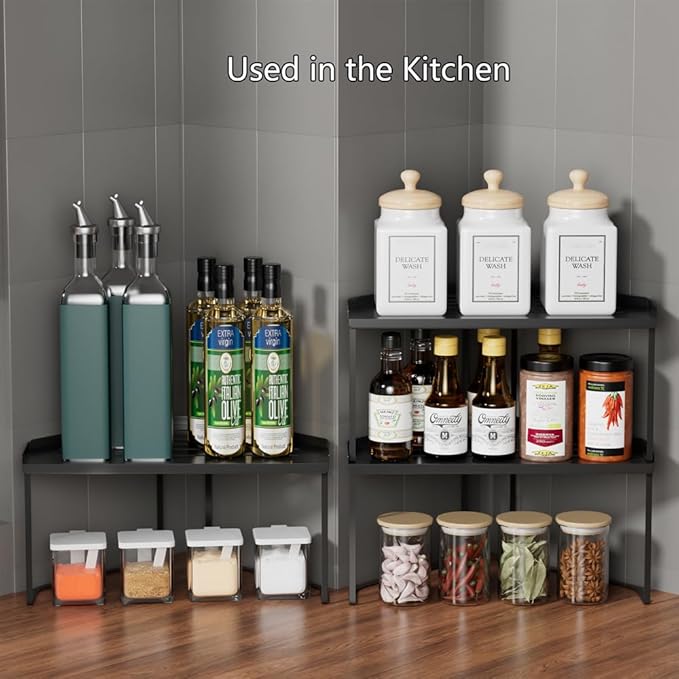 Stackable Metal Kitchen Cabinet Organizer,Kitchen Corner Shelf with Non-Slip Mat,Bathroom Organizer,Storage Shelf for Cabinet/Bathroom/Countertops/Utensils