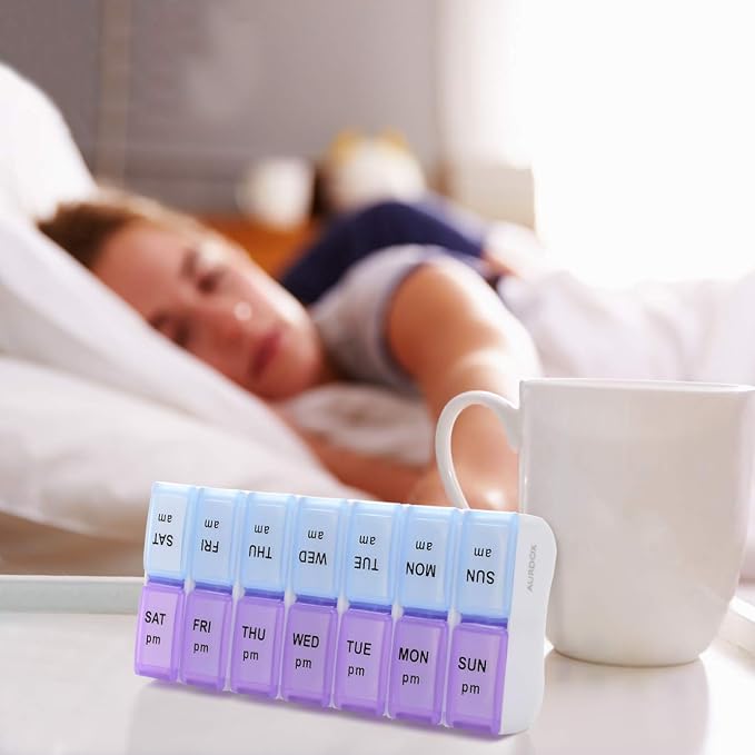 Twice a Day Detachable Weekly Pill Organizer with AM/PM Compartments Large, BPA Free Travel 7 Day Pill Box Case with Moisture-Proof Design