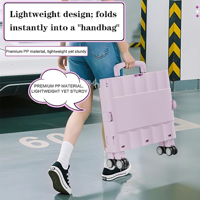Collapsible Wheeled Crate with Lid,Folding Utility Cart Portable Rolling Crate Handcart,asket on 4 Rotate Wheels,Can Climb Stairs,Heavy Loads and Easy Storage C 36.5X32X92CM