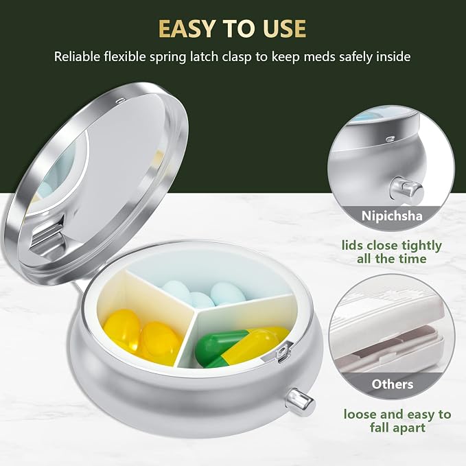Pill Box, Small Pill Case for Purse & Pocket, Travel Medicine Organizer | Cute Travel Medicine Organizer, Portable Medicine Container Holder to Hold Vitamins, Medication, Fish Oil & Supplement