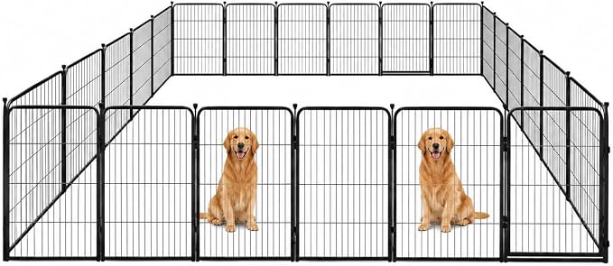 Dog Play Pen for Indoor Use - 40'', 24 Panels for Medium and Large Size Dogs - Metal Heavy Duty Pet Fence with Anti-Slip Feet - Portable Black Playpen Kennel for House or Garage