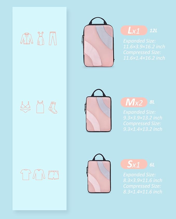 BAGSMART Compression Packing Cubes for Travel | Lightweight suitcase organizers bag set, space-saving double zipper expansion for carry-on luggage & travel organization