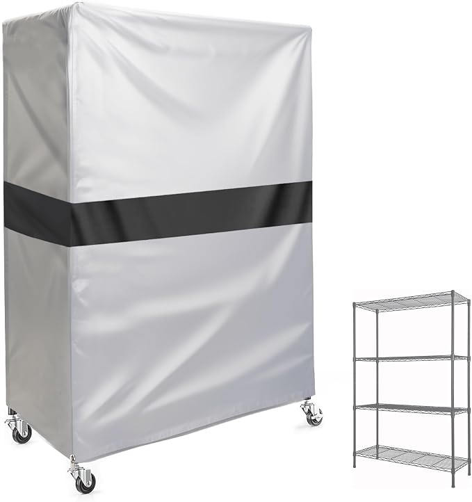 Shelf Cover, Wire Rack Cover 36" W x 18" D x 72" H | Dust Blocking, 600D Oxford Fabric, Garage, Basement, Roll-Up Front, Dual Zipper, Side Pockets, Shelving Cover, Silver & Black