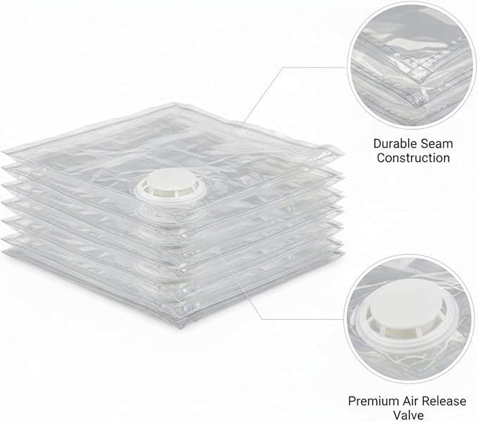 Vacuum Storage Bags for Clothes and Bedding, Clear Space Saver Bags with Valve, Reusable Compression Organizer (1 Pack)