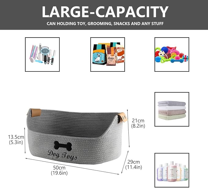 Dog toy basket storage large dog box pet bed great for collecting pet toys, blankets, leashes, clothing in living room playroom closet - Gray