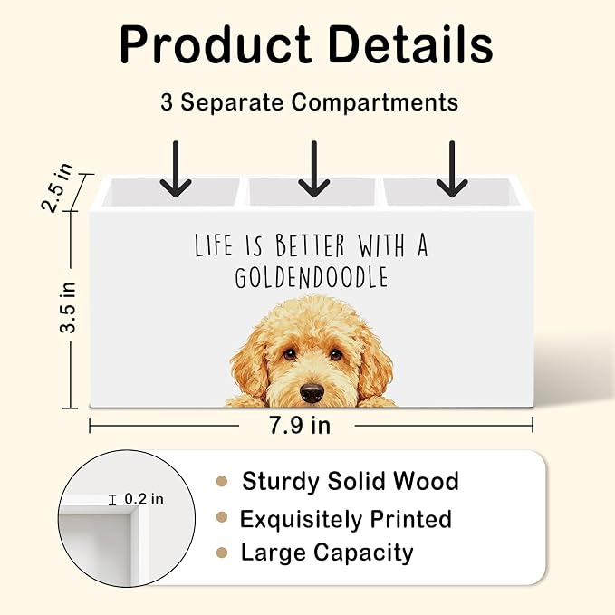 Goldendoodle Dog Gifts Pen Pencil Holder for Desk, Funny Golden Doodle Dog Gift Office Desk Accessories, Life Is Better with a Goldendoodle Pen Holders Organizer for Women Bathroom Decor