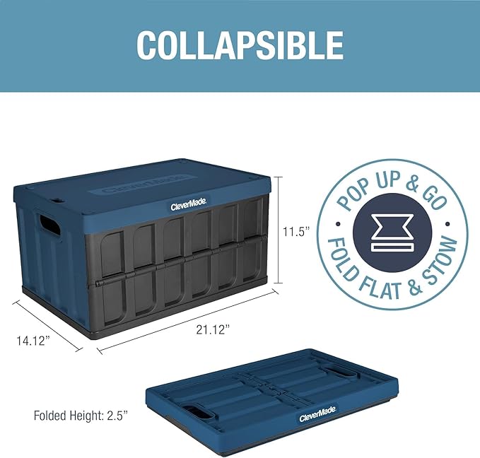 Collapsible Storage Bin (With Lid) (100% Recycled) - 46L - Obsidian (3PK) | Keep Stored Items Covered and Stackable | Each Bin Holds 75 lb, the Lid Stores Underneath, and the Crate Folds to 2.5 Inches