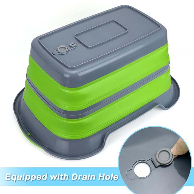 Collapsible Pet Bathtub with Drainage Hole for Puppy Small Dogs Cats, Green | Portable Washing Tub, Foldable Bathing Tub, Indoor, Outdoor, Multi-Functional