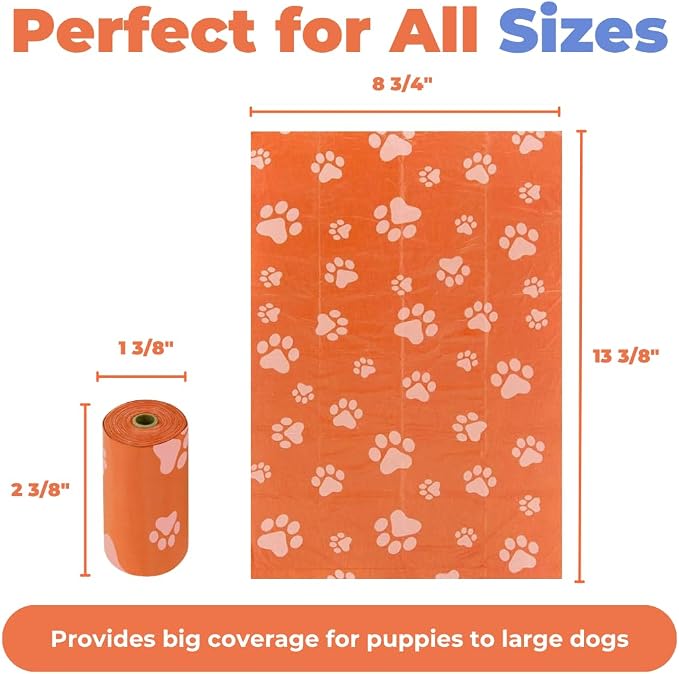 Best Pet Supplies Poop Bags for Dogs - Orange, 150 Count | Scented, Leak-proof, Easy-Tear perforations, 15 Thick Bags per roll, Outdoor Walking & Travel, Fits Standard Holders