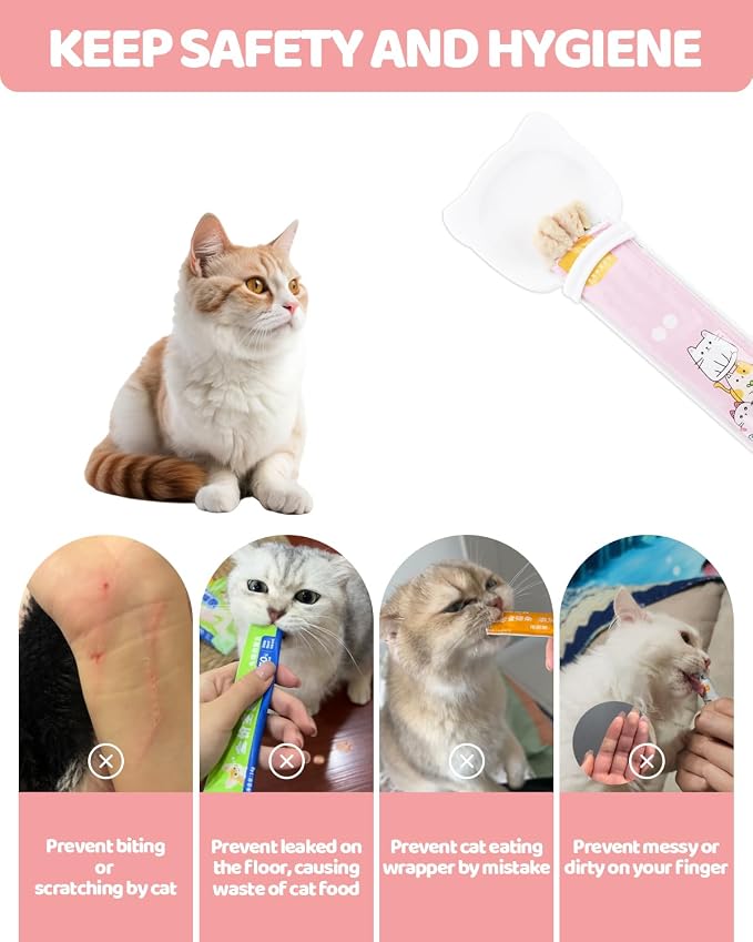5 PCS Cat Food Can Covers Lids Set, Silicone Pet Food Can Lids with Multi-Function Cat Food Spoon and Opener, Cat Bar Squeezer, Stainless Steel Wet Food Spoon for Cats and Dogs (Pink) (White)