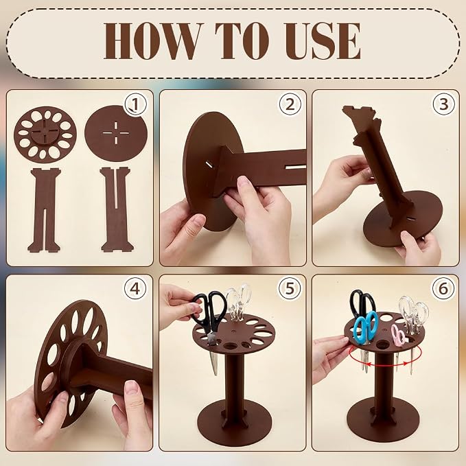 PH PandaHall 360 Degree Rotating Scissor Holder, 12 Holes Wooden Scissors Rack Organizer Barbershop Scissors Rack Salon Tool Organizer for Barbershop Pet Groomers Braiding Hair Stylists, 5.9"x1.57"