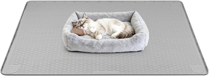 Silicone Cat Bed Mat 40"x40" Pet Crate Mat for Cat Cage, Light Grey | Extra Large Cat Sleeping Mat, Non-slip, Washable, Waterproof Pet Bed Mat with Raised Edge, Pet Playpen Mat to Protect Floors
