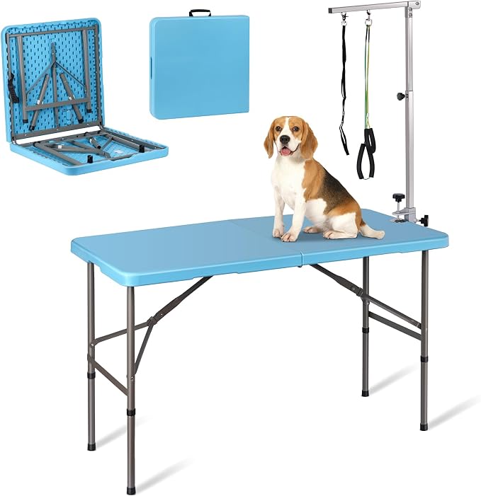 46" Large Dog Grooming Table for Large Dogs | Foldable Pet Grooming Station, Adjustable Height, Portable Drying Table, With Arm Noose for Dogs Cats ﻿