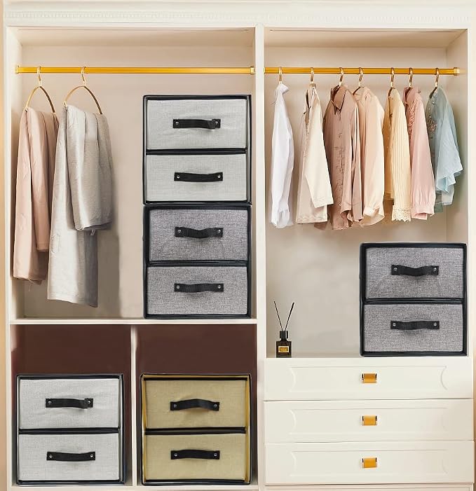 Linen Closet Organizer and Storage, Fabric Storage Drawer Organizer with 2 Drawers for Underwear, Sock, Bra, Small Items, 121212 INCH (Gray)