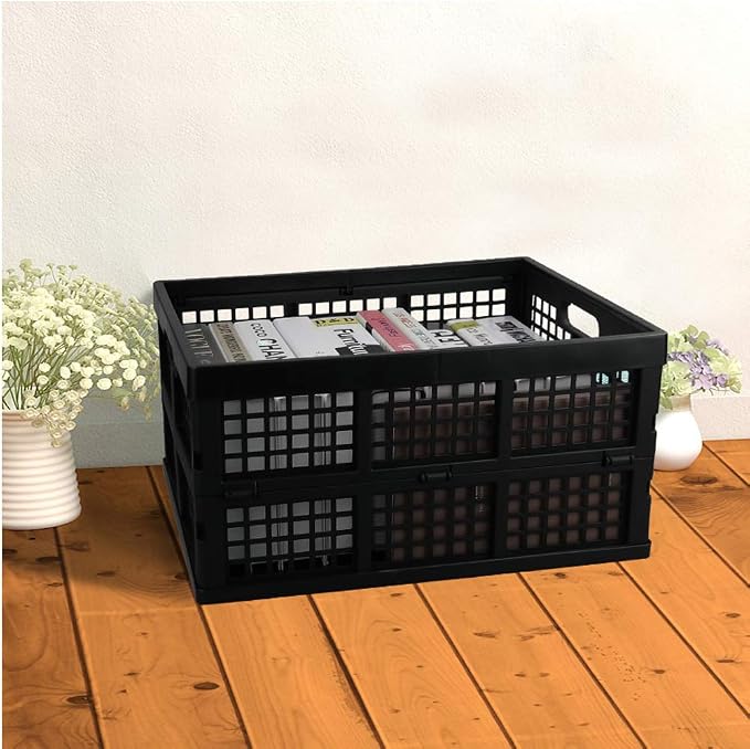 Collapsible Storage Crates, 3-Pack Folding Baskets, 30 L, Black | Space-Saving Fold-Flat Design, Stackable Plastic Organizer Bins for Home, Car, Garage