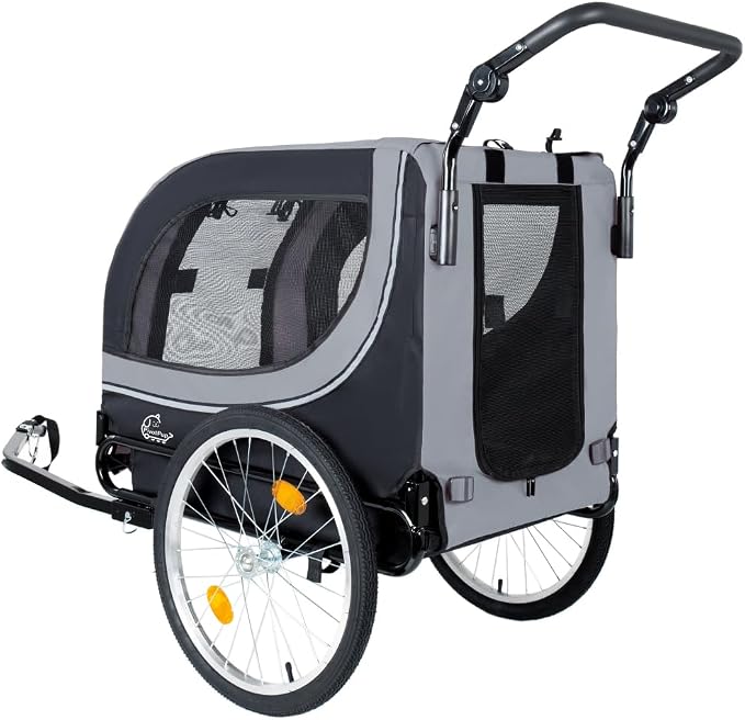2-in-1 Bike Trailer & Pet Stroller for Dogs up to 100lbs– Foldable Pet Carrier Cart with Two 8'' Front Caster & 20'' Quick Release Air-Filled Wheels