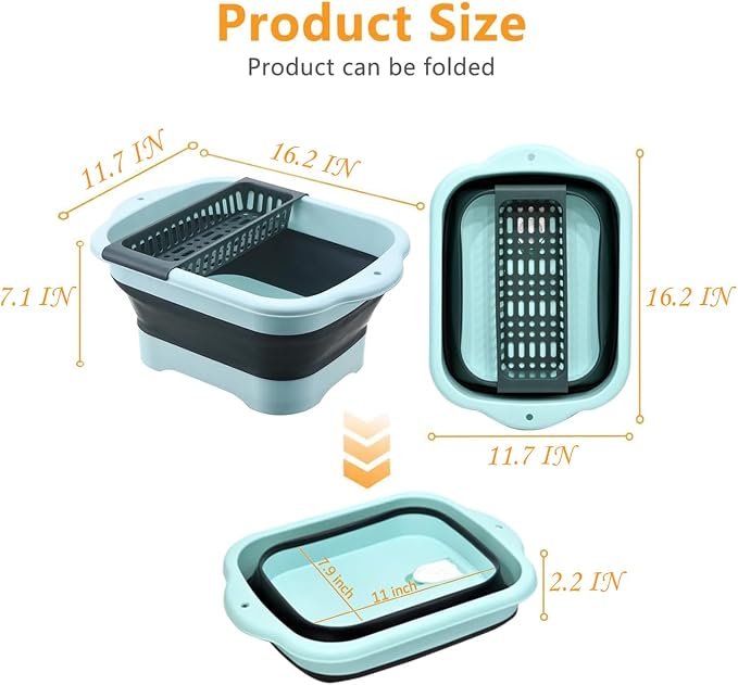 2.98 Gallon (11.28L) Collapsible Dish Basin with Drain Plug, Outdoor Multiuse Foldable Sink Tub, Dishpan, Wash Basin, Portable Kitchen Storage Tray for Camping, RV, Beverage Bucket (Pink)