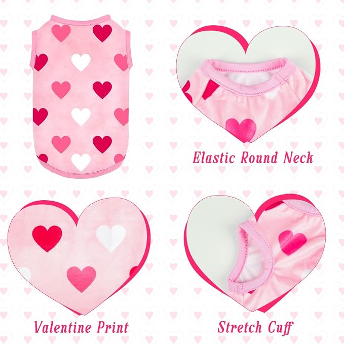2 Pack Dog Valentines Outfit Shirts Soft Velvet Stretchy Lightweight Dog Warm T-Shirts Sleeveless Vest Clothes for Small Medium Large Dogs Cats