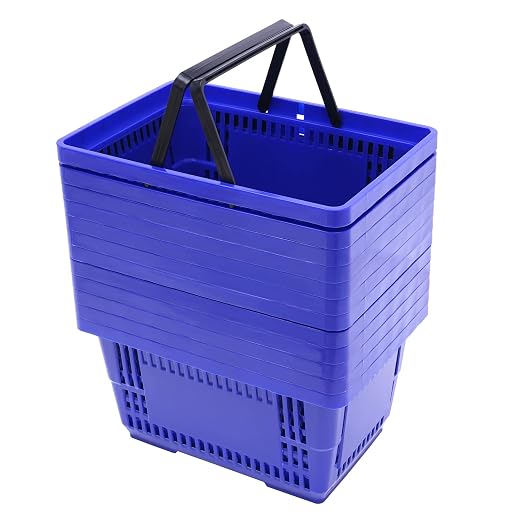 12PCS Shopping Baskets with Handles, 17x12x9inch Plastic Storage Bins Grocery Baskets, Portable Shop Basket Used for Supermarket, Retail, Bookstore (Blue)
