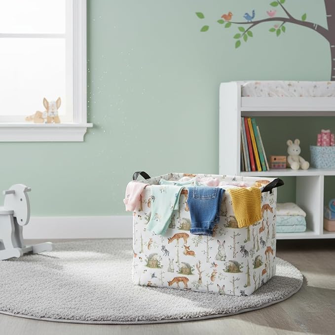 Rectangular Valentines Basket Fabric Storage Bin Storage Boxes Collapsible Storage Basket for Clothes Books Shelves Basket(Woodland Animal)