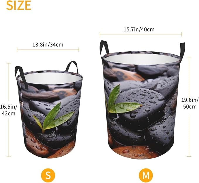 Rain Drops Over Rock print Laundry Hamper with Handle Waterproof Collapsible Organizer Baskets Circular Dirty Clothes Organizer Basket Portable Storage Bin for Bathroom Bedroom Dorm