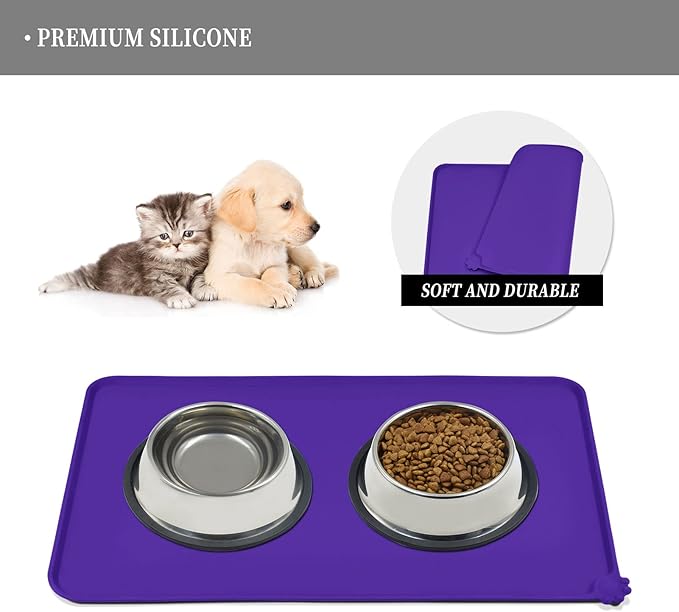Reopet Waterproof Pet Feeding Mat, Non-Slip Silicone Placemats for Dog Cat Food and Water Bowl, High Raised Edges to Prevent Spills and Protect Floors