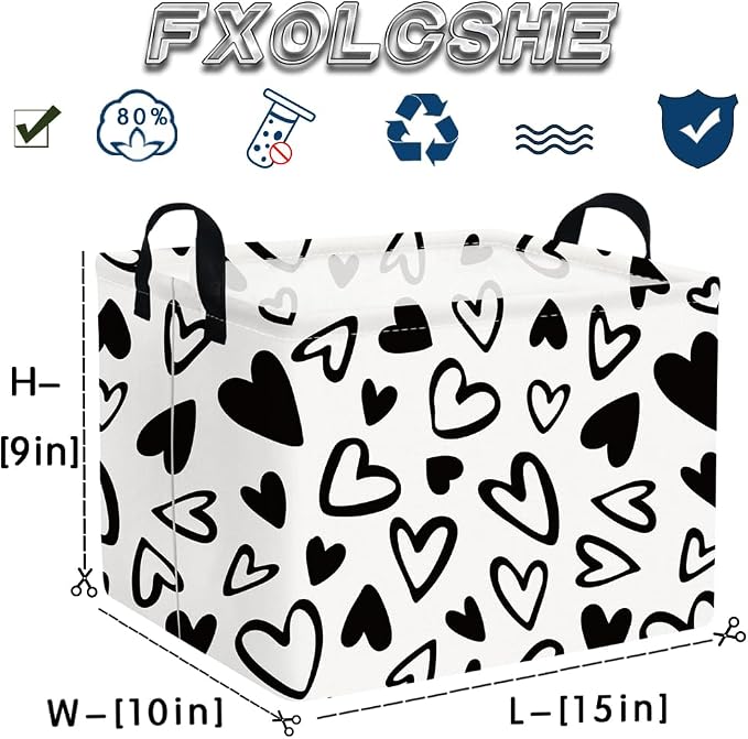 Rectangular Valentines Day Gift Basket Empty,Heart Gift basket Organizer Bins for Girls Room Decor,Nursery hamper,Easter decor(Lovely black heart)