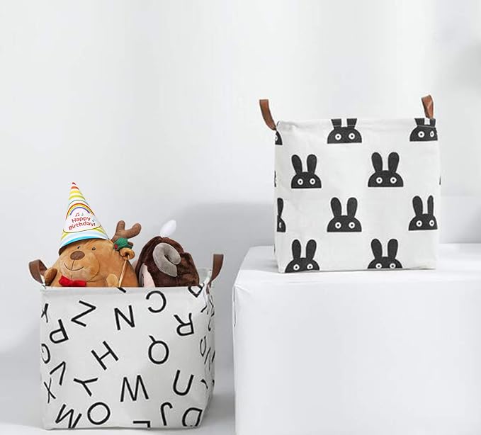 Square Storage Basket Canvas Collapsible Organizer Bins for Book, Nursery, Kid's Toys, Closet & Laundry, Gift Baskets(Letter)