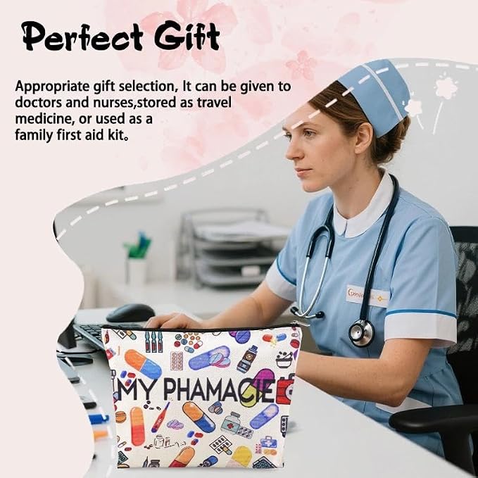 Pharmacy Technician Makeup Bag Pharmacist Graduation Retirement Appreciation Gifts Pharmacy Medication Storage Pharmacist Student Essentials Medical Zip Bag Travel Pharmacie Toiletry Cosmetic Pouch