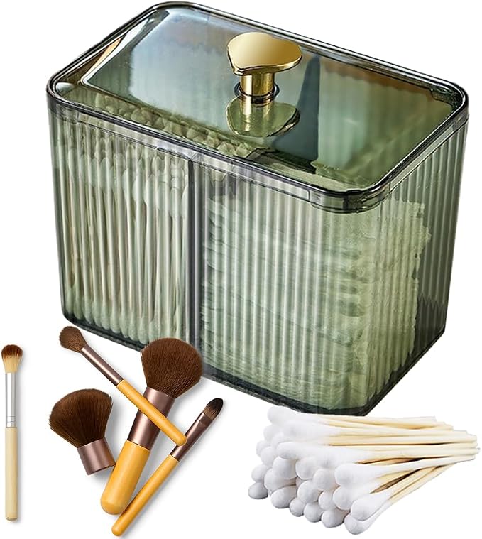 Dual-Section Cotton Swab Storage Box Clear Plastic with Lid for Vanity