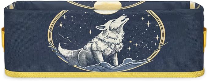 Wolf Stars Moon Bathroom Storage Basket, Foldable with Handle Open Countertop Paper Towel Decorative Box, Toilet Tank Top Shelf Baskets for Home Closet Bedroom Living Room Office