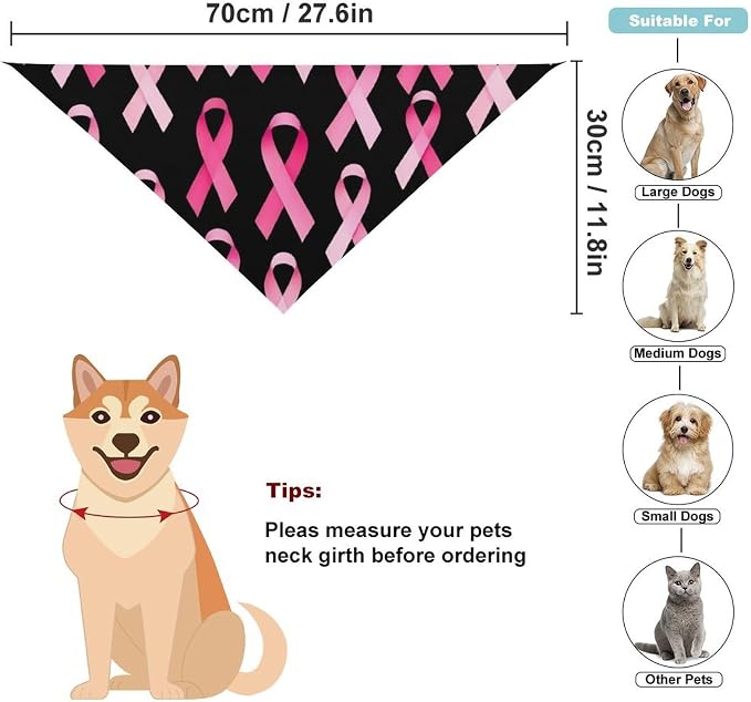 Soft and Lightweight Pet Accessories Scarf Breast Cancer Awareness Ribbons Pink for Small, Medium, Large Dogs and Cats Camping, Hiking, Casual Daily Use