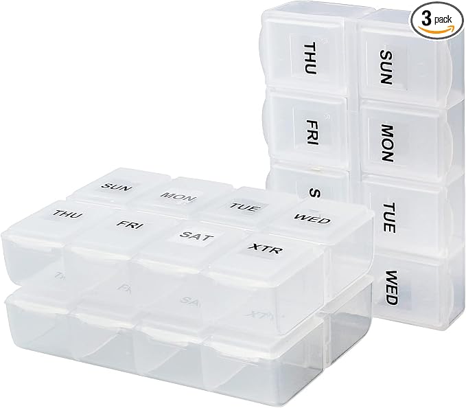 Serfeymi Weekly Pill Organizer 3 Pack Medicine Organizer Travel Pill Box 7 Day Pill Case for Purse Pill Container Pill Holder Daily Pill Boxes Organizer for Medication, Vitamin, Supplement
