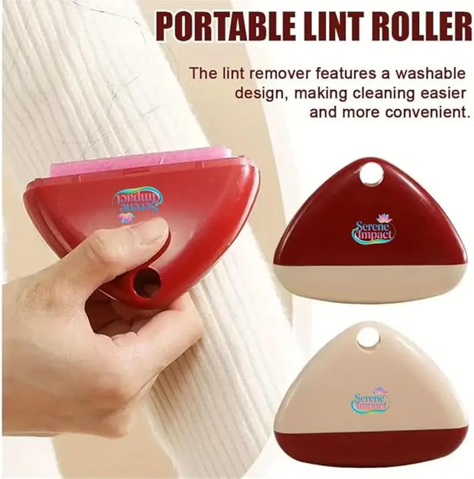 Sticky Lint Roller, Portable Washable Sticky Hair Roller, Reusable Mini Sticky Lint Roller Pet Hair Remover, Triangle Hair Remover, Strong Sticky for Clothes, Furniture, Dog and Cat- Red