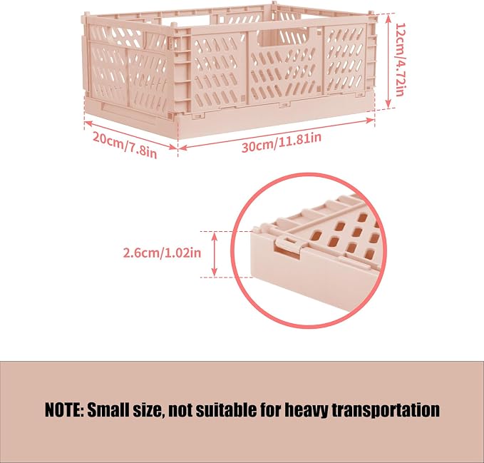 2 Pack Stackable Storage Crates, Plastic Foldable Baskets Small Pink | Easy-carry handles, suitable for toys books groceries office supplies and household storage for home office shopping