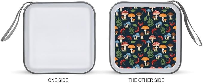 Hard Plastic Protective CD Case Mushroom Art, 40-Disc Capacity Storage Binder with Zipper, Portable Organizer for Home Office