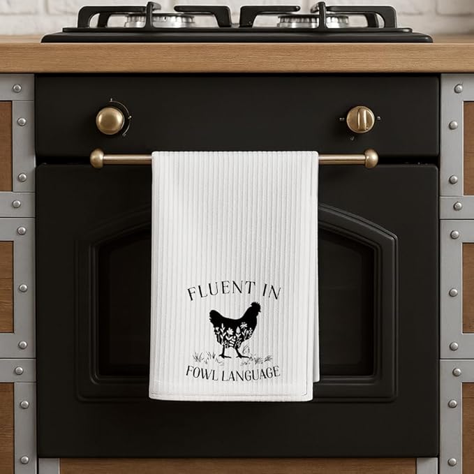 Funny Farmhouse Chicken Kitchen Towels Decor,Fluent in Fowl Language,Chicken Hand Towels for Bathroom,Rooster Dish Towel Tea Towel for Women,Chickens Birthday Party Decorations