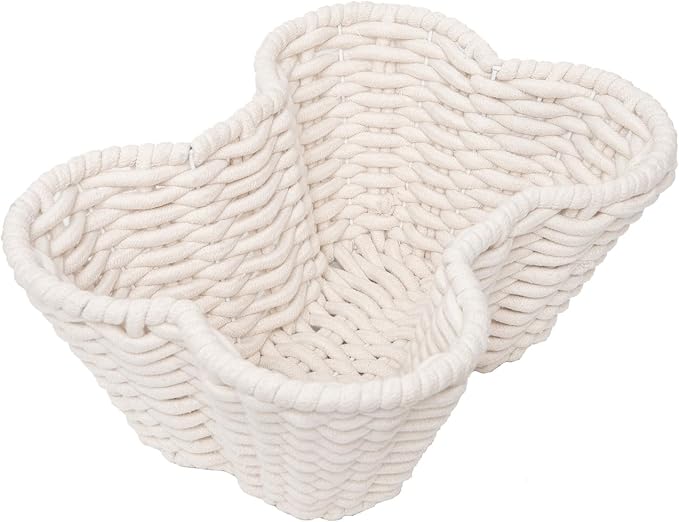 JJSQ Dog Toy Basket for Storage, Pet Toy Organizer Bin, Cotton Rope Baskets for Oraganizing, Bone Shape Basket Handmade 17" x 13" x 7"