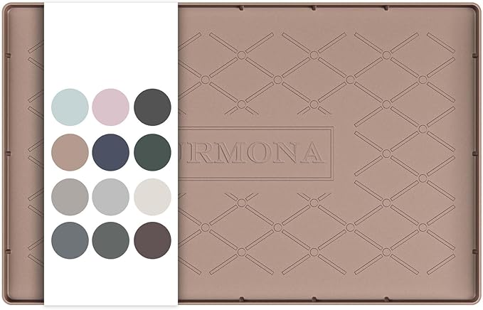 URMONA 19" x 12" Waterproof Silicone Mat in Multiple Sizes & Colors, Under Sink Mat for Kitchen & Bathroom, Pet Food Pad for Dogs & Cats, Kitchen Cabinet Liner, Multi-Purpose for Storage(Khaki)