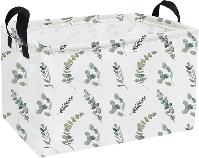 Essme Rectangular Leaves Basket,Kids Storage Bins Organizer with Handles for Girls Room Decor, Gift Basket,Shelf Basket.(Leaves)